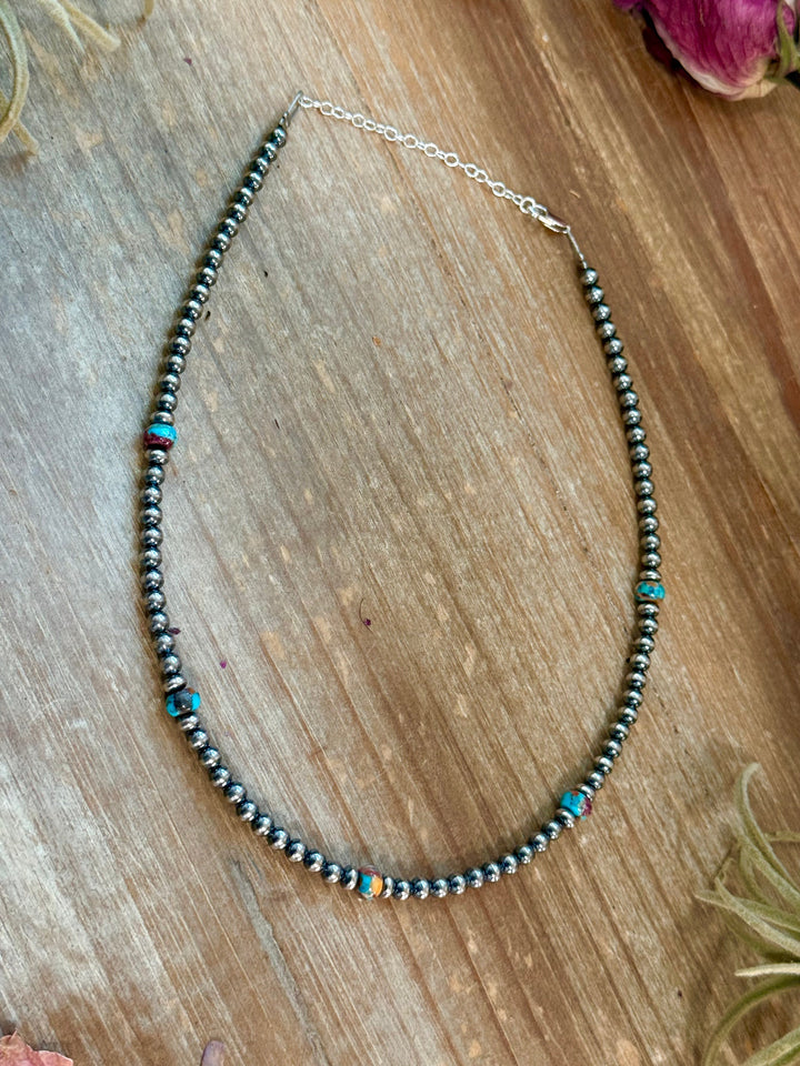 Mohave & Sterling Silver Beaded Necklace – 4 mm Sterling + 6 mm Mohave Choker Shopify Collective The Bijoux FAB Jewelry The Bijoux FAB Jewelry