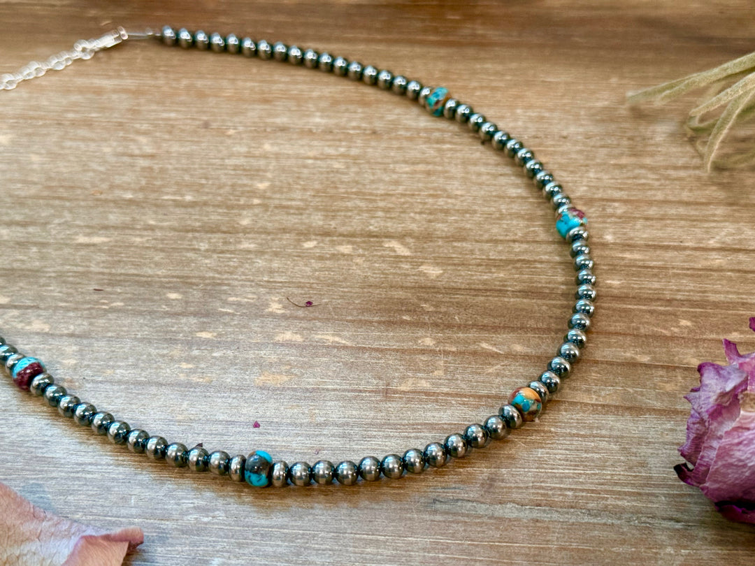 Mohave & Sterling Silver Beaded Necklace – 4 mm Sterling + 6 mm Mohave Choker Shopify Collective The Bijoux FAB Jewelry The Bijoux FAB Jewelry