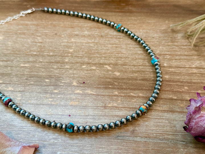 Mohave & Sterling Silver Beaded Necklace – 4 mm Sterling + 6 mm Mohave Choker Shopify Collective The Bijoux FAB Jewelry The Bijoux FAB Jewelry