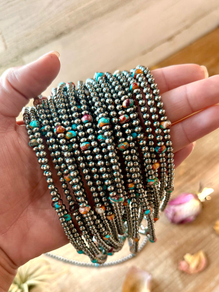 Mohave & Sterling Silver Beaded Necklace – 4 mm Sterling + 6 mm Mohave Choker Shopify Collective The Bijoux FAB Jewelry The Bijoux FAB Jewelry