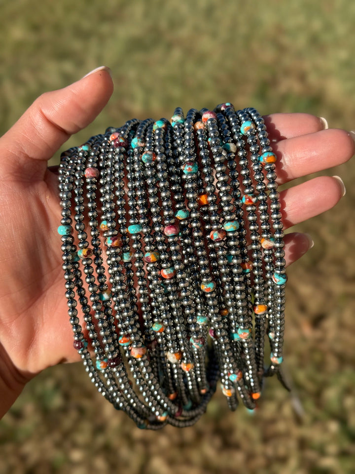 Mohave & Sterling Silver Beaded Necklace – 4 mm Sterling + 6 mm Mohave Choker Shopify Collective The Bijoux FAB Jewelry The Bijoux FAB Jewelry