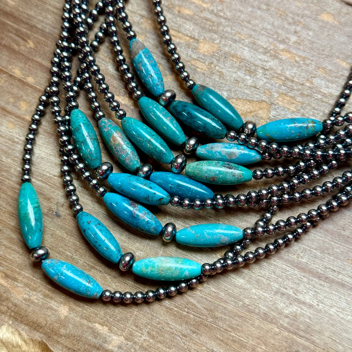 15-Inch Sterling Silver Pearl & Blue Turquoise Torpedo Choker Necklaces Shopify Collective The Bijoux FAB Jewelry The Bijoux FAB Jewelry