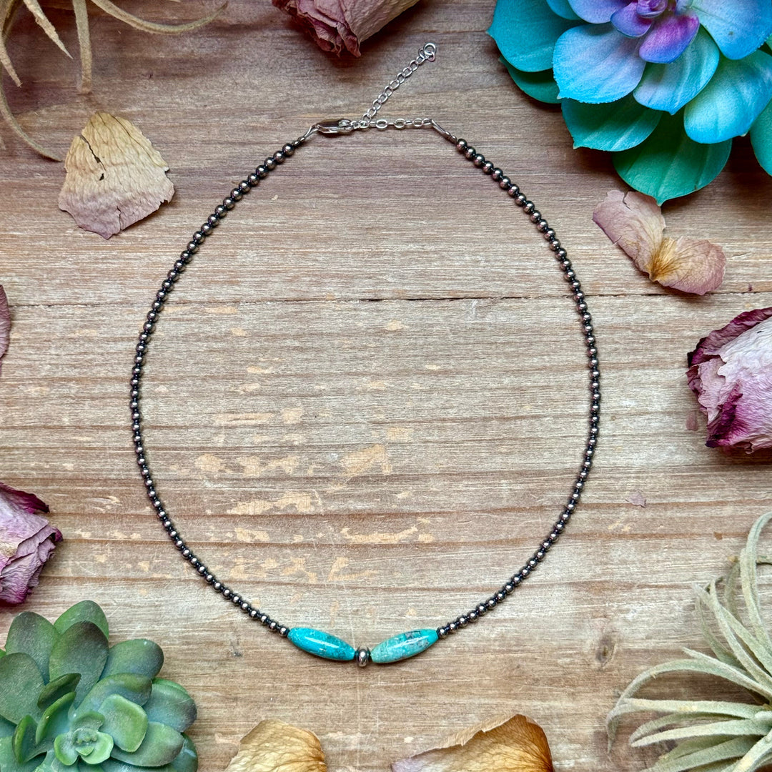 15-Inch Sterling Silver Pearl & Blue Turquoise Torpedo Choker Necklaces Shopify Collective The Bijoux FAB Jewelry The Bijoux FAB Jewelry