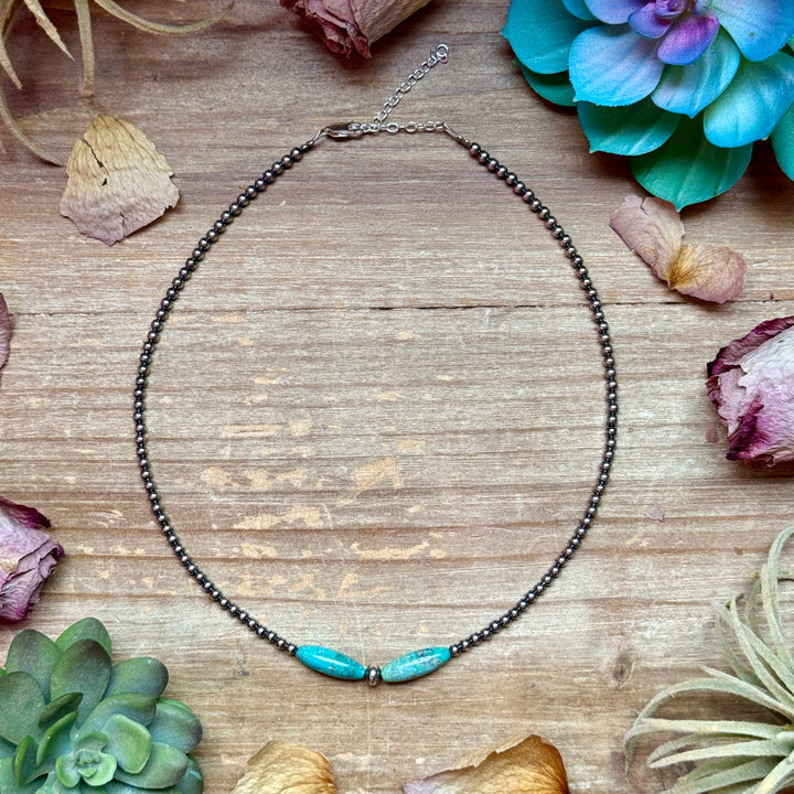 15-Inch Sterling Silver Pearl & Blue Turquoise Torpedo Choker Necklaces Shopify Collective The Bijoux FAB Jewelry The Bijoux FAB Jewelry