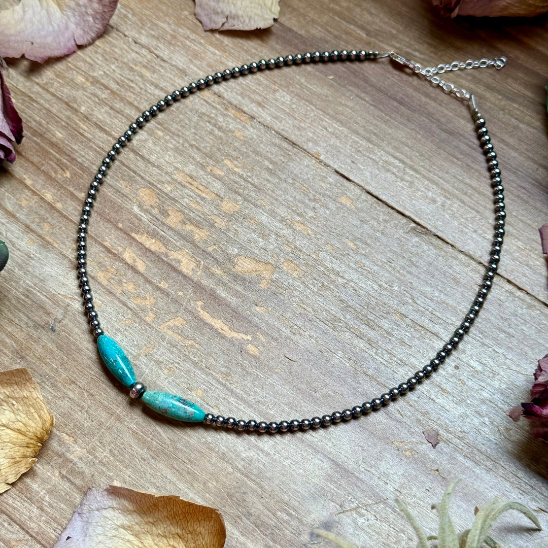 15-Inch Sterling Silver Pearl & Blue Turquoise Torpedo Choker Necklaces Shopify Collective The Bijoux FAB Jewelry The Bijoux FAB Jewelry