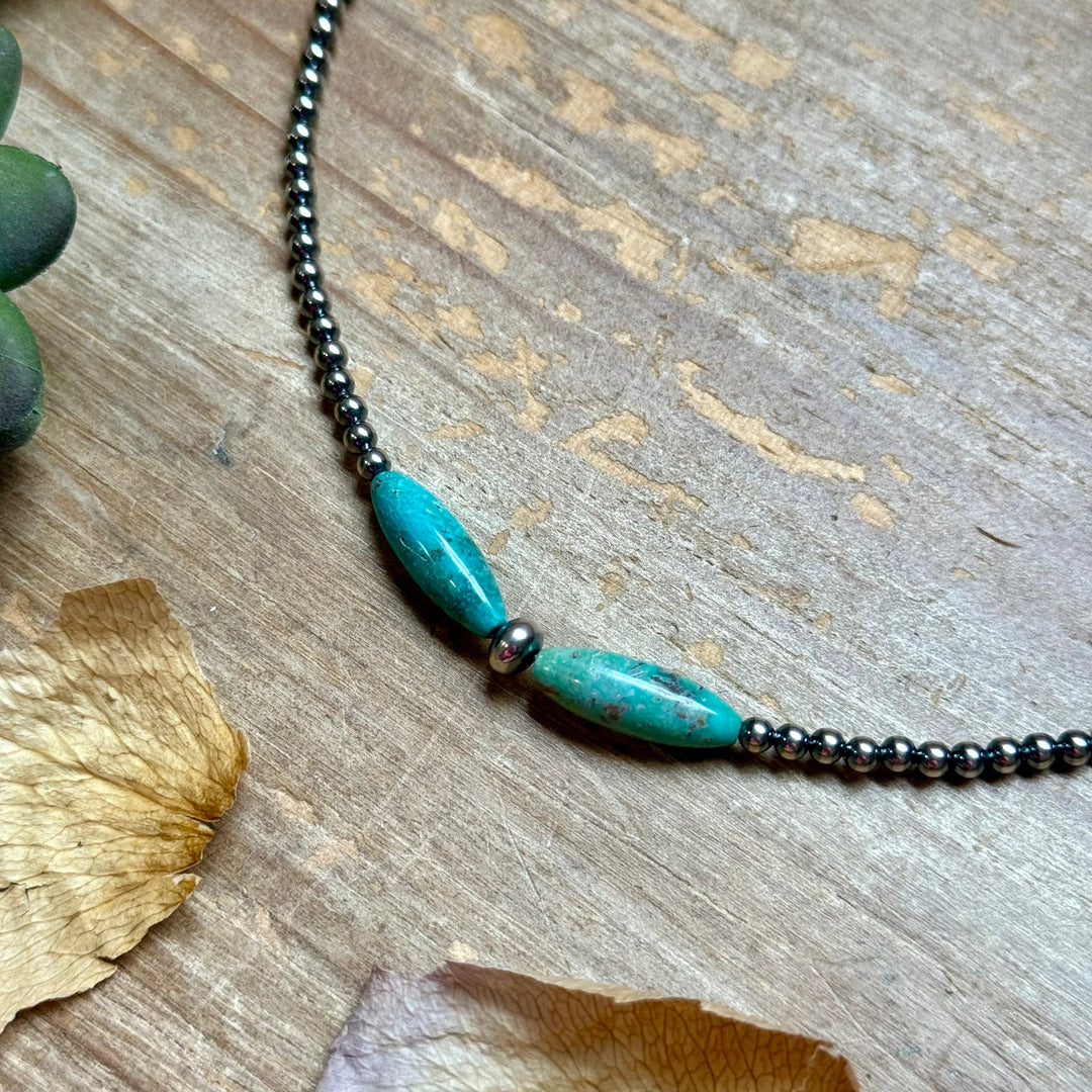 15-Inch Sterling Silver Pearl & Blue Turquoise Torpedo Choker Necklaces Shopify Collective The Bijoux FAB Jewelry The Bijoux FAB Jewelry