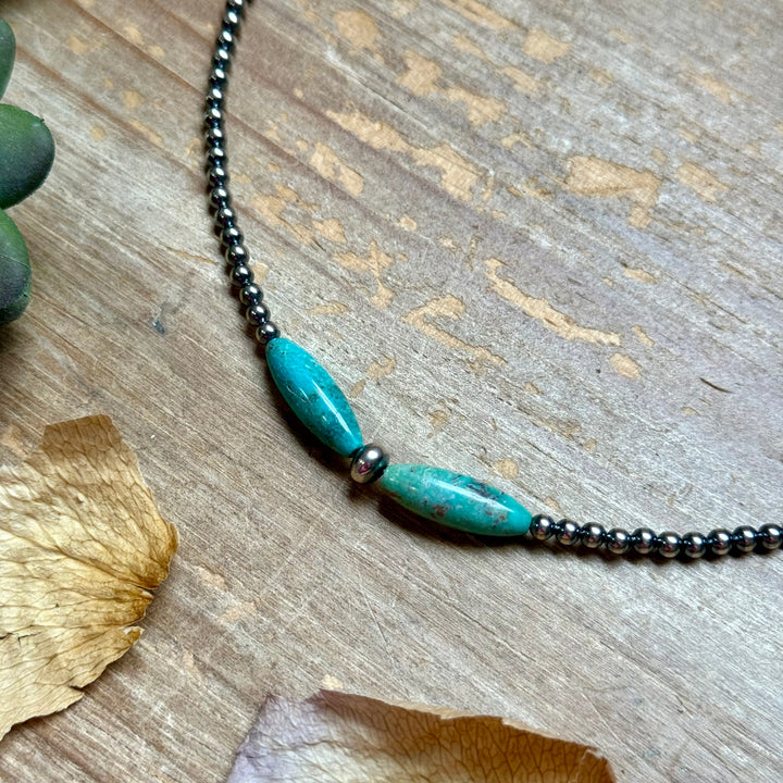 15-Inch Sterling Silver Pearl & Blue Turquoise Torpedo Choker Necklaces Shopify Collective The Bijoux FAB Jewelry The Bijoux FAB Jewelry