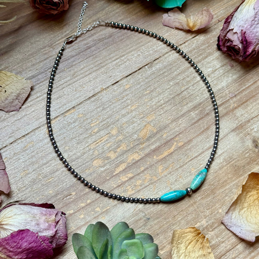 15-Inch Sterling Silver Pearl & Blue Turquoise Torpedo Choker Necklaces Shopify Collective The Bijoux FAB Jewelry The Bijoux FAB Jewelry