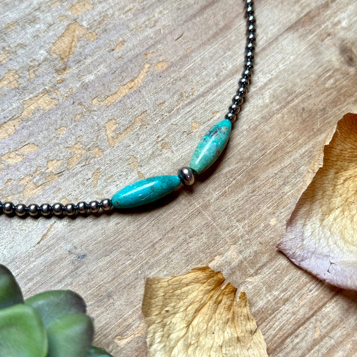 15-Inch Sterling Silver Pearl & Blue Turquoise Torpedo Choker Necklaces Shopify Collective The Bijoux FAB Jewelry The Bijoux FAB Jewelry