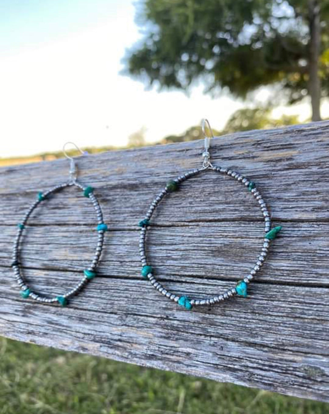Silver seed beads and natural turquoise hoop Earrings Shopify Collective The Bijoux FAB Jewelry The Bijoux FAB Jewelry
