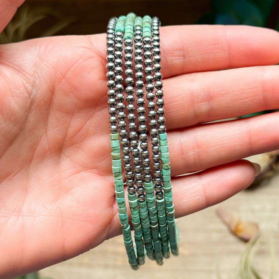 3 mm Sterling Silver Pearls choker with magnesite green turquoise heishi - western jewelry Necklaces Shopify Collective The Bijoux FAB Jewelry The Bijoux FAB Jewelry