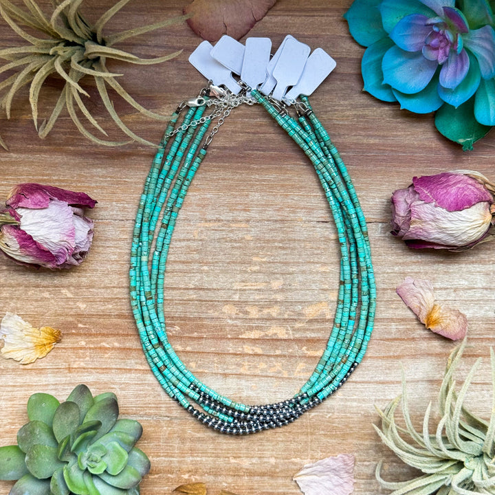 3 mm Sterling Silver Pearls choker with magnesite green turquoise heishi - western jewelry Necklaces Shopify Collective The Bijoux FAB Jewelry The Bijoux FAB Jewelry