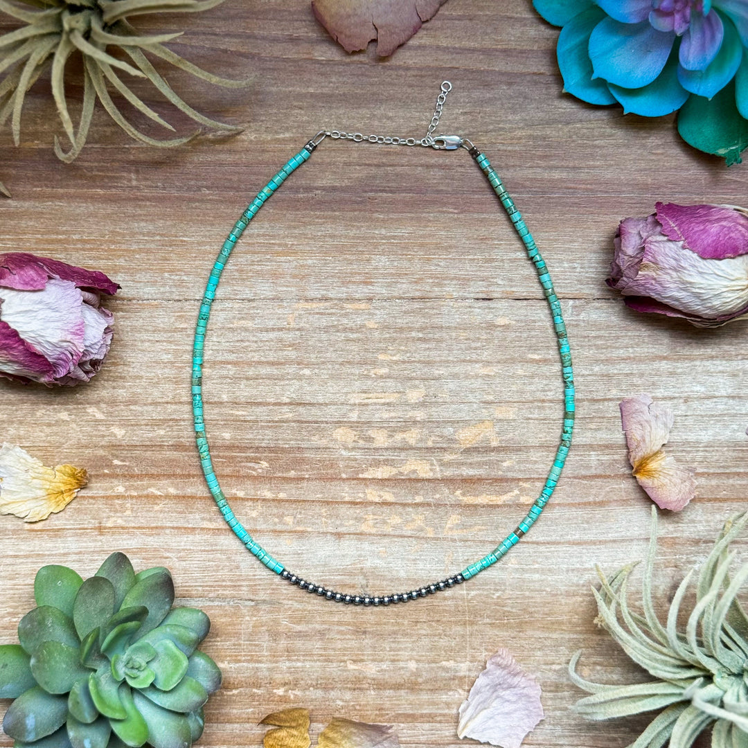 3 mm Sterling Silver Pearls choker with magnesite green turquoise heishi - western jewelry Necklaces Shopify Collective The Bijoux FAB Jewelry The Bijoux FAB Jewelry