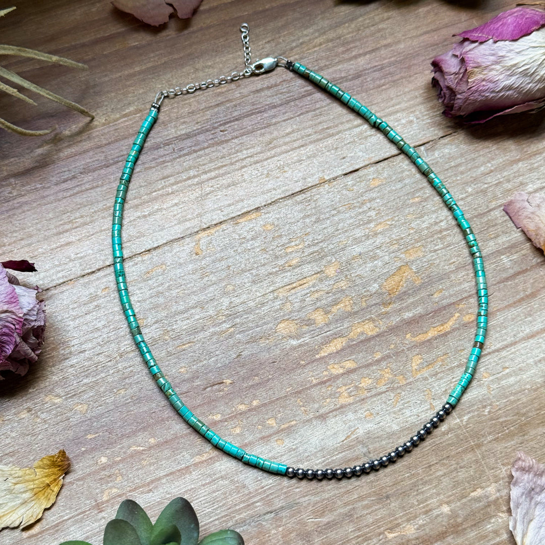 3 mm Sterling Silver Pearls choker with magnesite green turquoise heishi - western jewelry Necklaces Shopify Collective The Bijoux FAB Jewelry The Bijoux FAB Jewelry