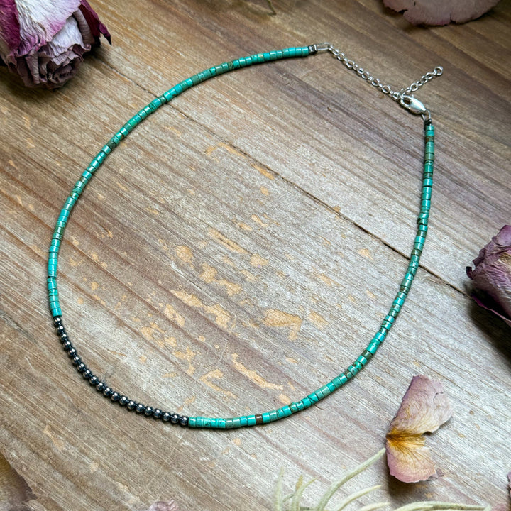 3 mm Sterling Silver Pearls choker with magnesite green turquoise heishi - western jewelry Necklaces Shopify Collective The Bijoux FAB Jewelry The Bijoux FAB Jewelry
