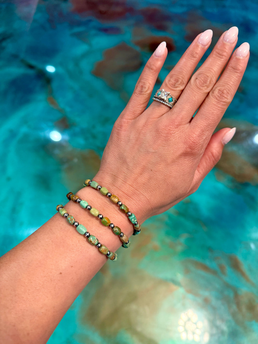 Real Turquoise Bracelet with Sterling Silver Pearls Bracelets Shopify Collective The Bijoux FAB Jewelry The Bijoux FAB Jewelry