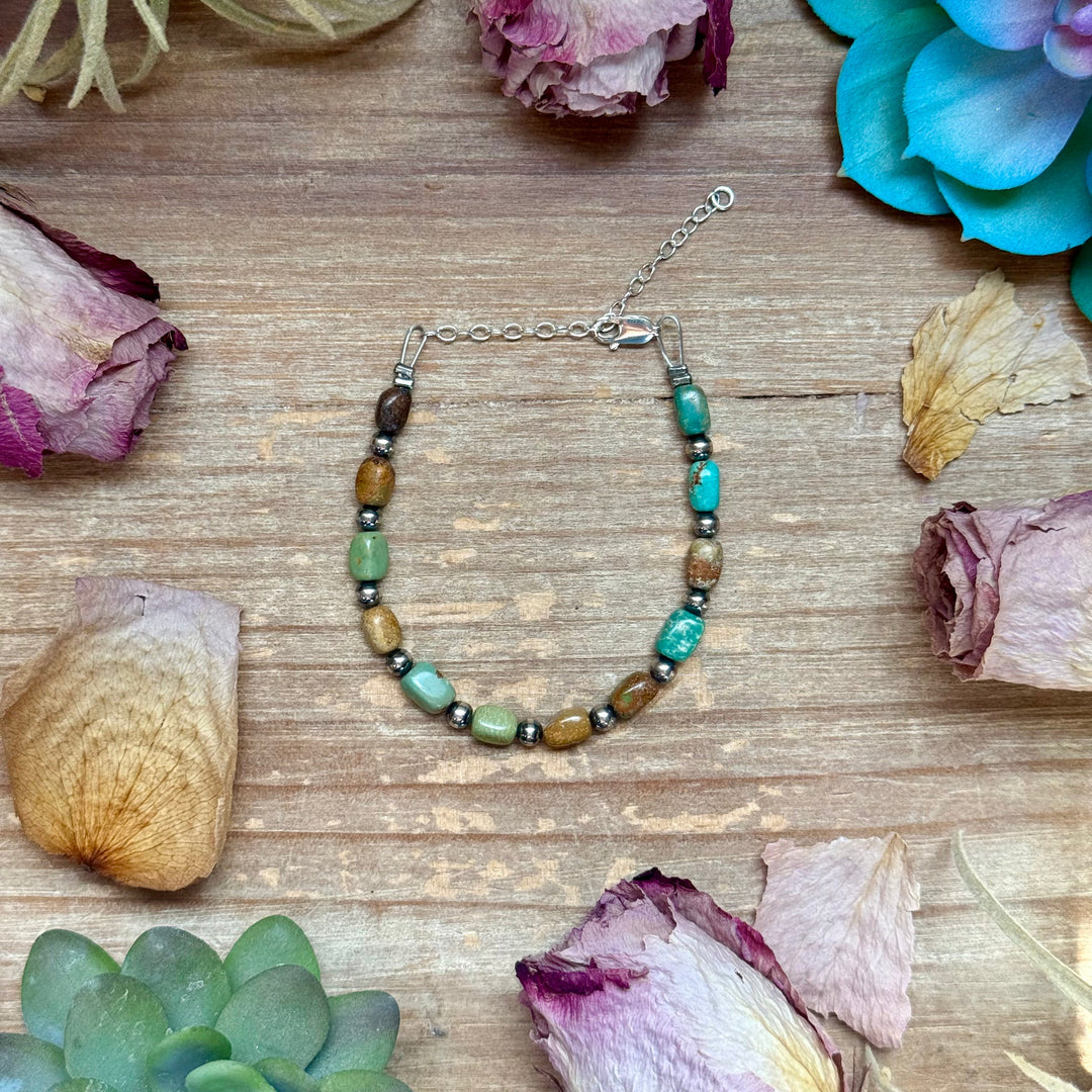 Real Turquoise Bracelet with Sterling Silver Pearls Bracelets Shopify Collective The Bijoux FAB Jewelry The Bijoux FAB Jewelry