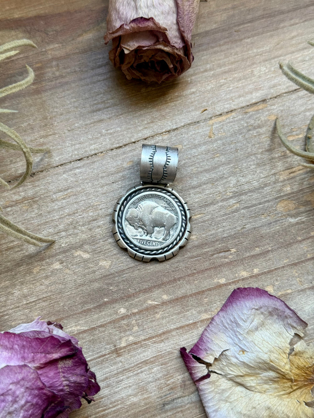 Sterling Silver Buffalo Nickel Pendant – Rope Border – Artist Jason Ogg Pendant Shopify Collective The Bijoux FAB Jewelry The Bijoux FAB Jewelry