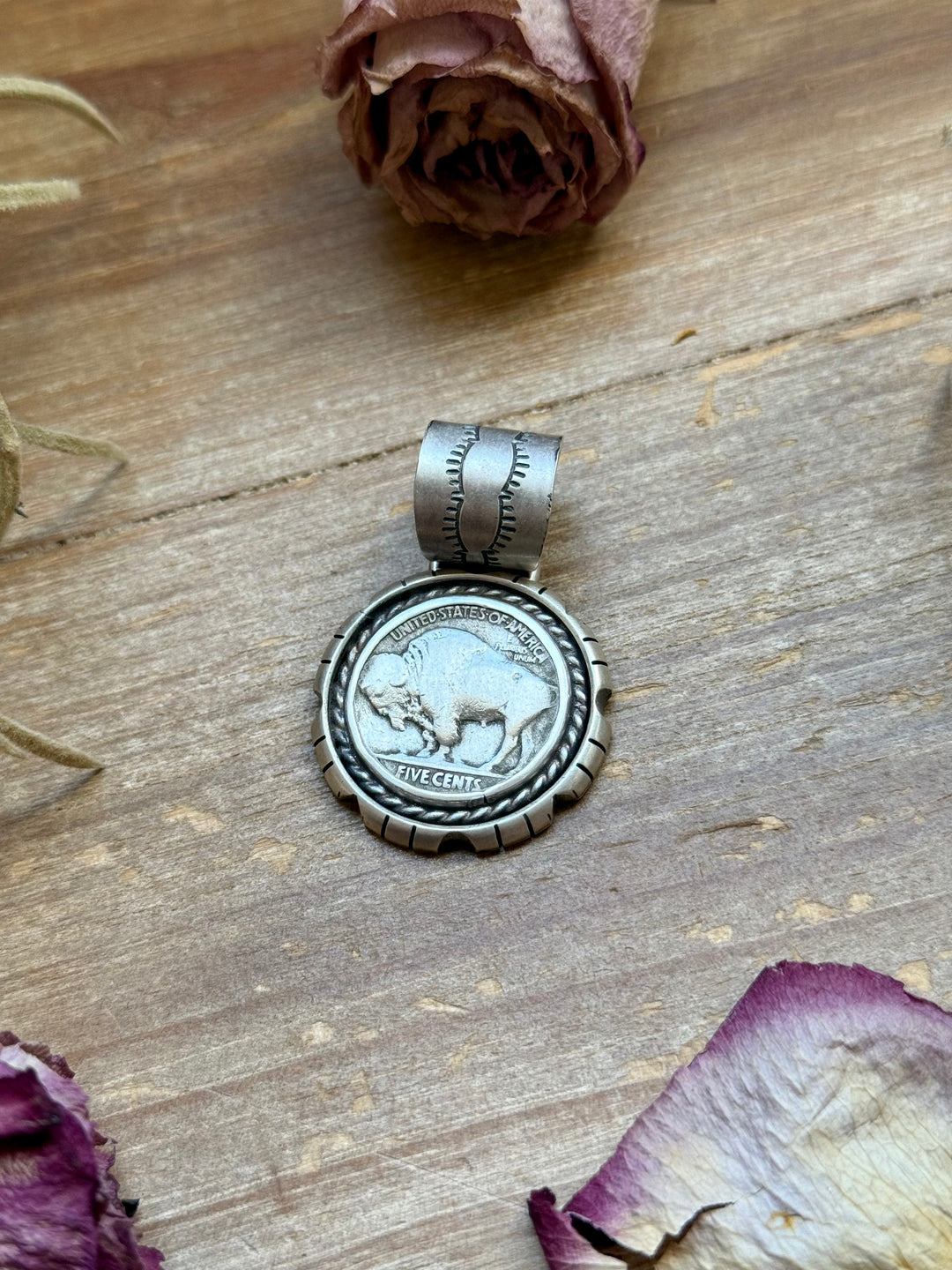 Sterling Silver Buffalo Nickel Pendant – Rope Border – Artist Jason Ogg Pendant Shopify Collective The Bijoux FAB Jewelry The Bijoux FAB Jewelry