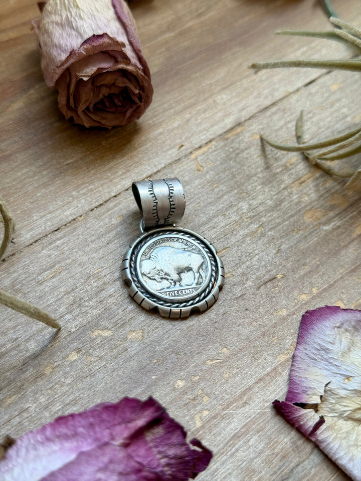 Sterling Silver Buffalo Nickel Pendant – Rope Border – Artist Jason Ogg Pendant Shopify Collective The Bijoux FAB Jewelry The Bijoux FAB Jewelry