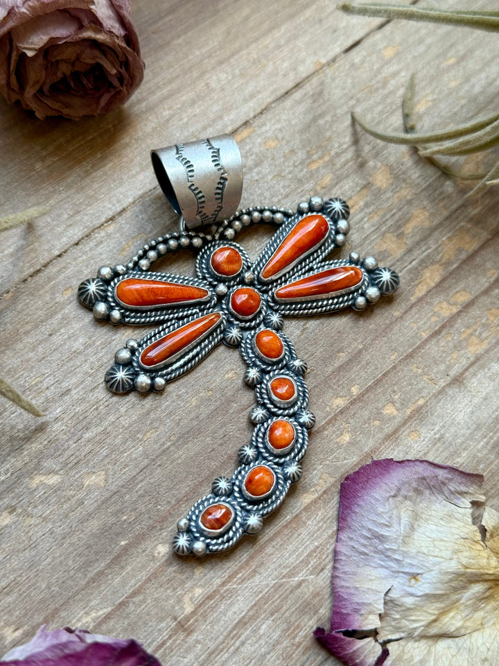 Sterling Silver Orange Spiny Oyster Dragonfly Pendant – Fits Up to 15 mm Beads – Artist Shay Pfeiffer Pendant Shopify Collective The Bijoux FAB Jewelry The Bijoux FAB Jewelry