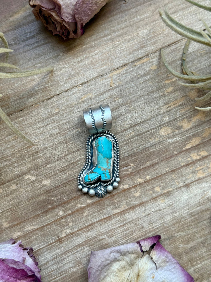 Sterling Silver Kingman Turquoise Cowboy Boot Pendant – Handmade by Artist Shay Pfeiffer Pendant Shopify Collective The Bijoux FAB Jewelry The Bijoux FAB Jewelry