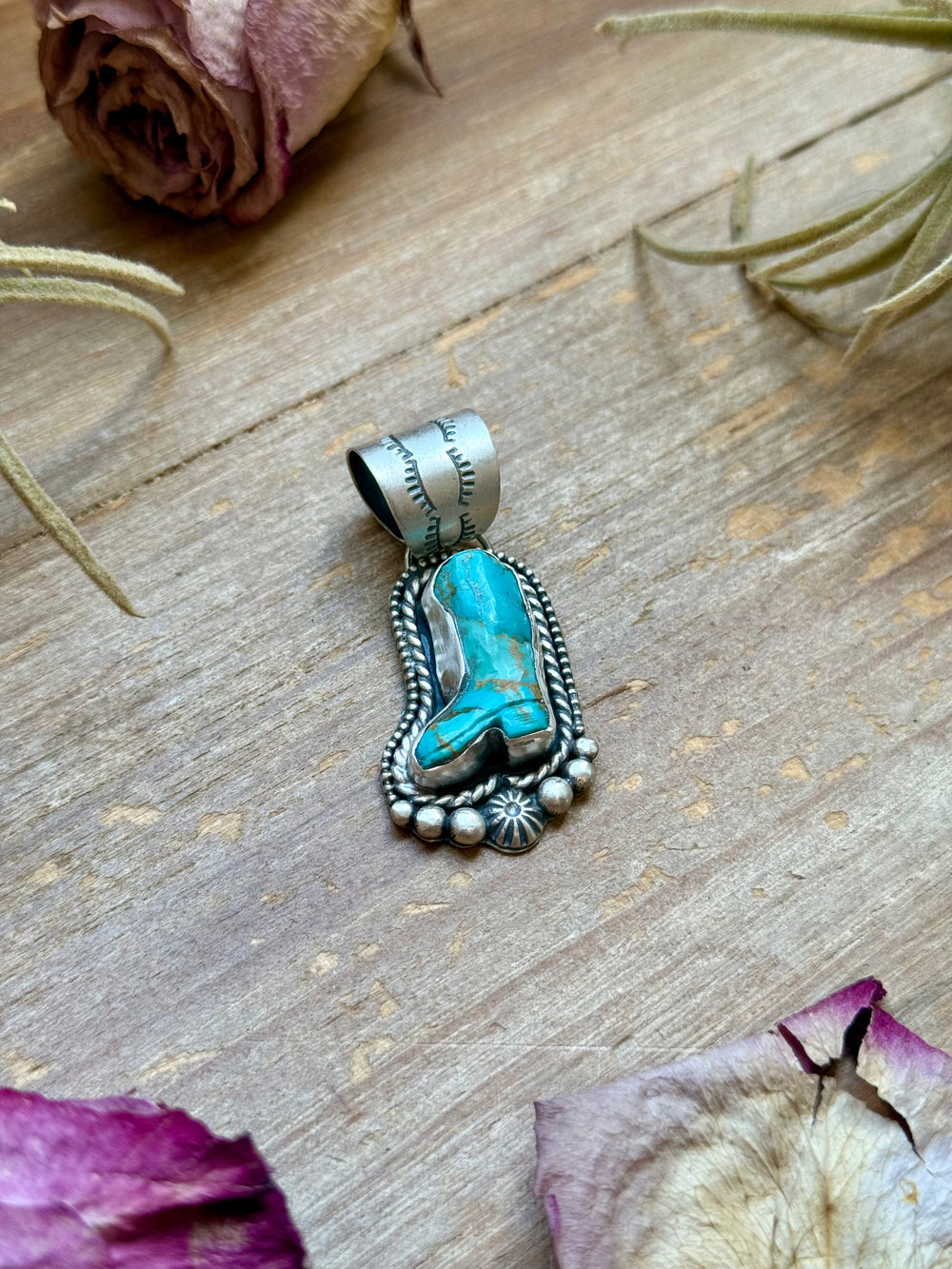 Sterling Silver Kingman Turquoise Cowboy Boot Pendant – Handmade by Artist Shay Pfeiffer Pendant Shopify Collective The Bijoux FAB Jewelry The Bijoux FAB Jewelry