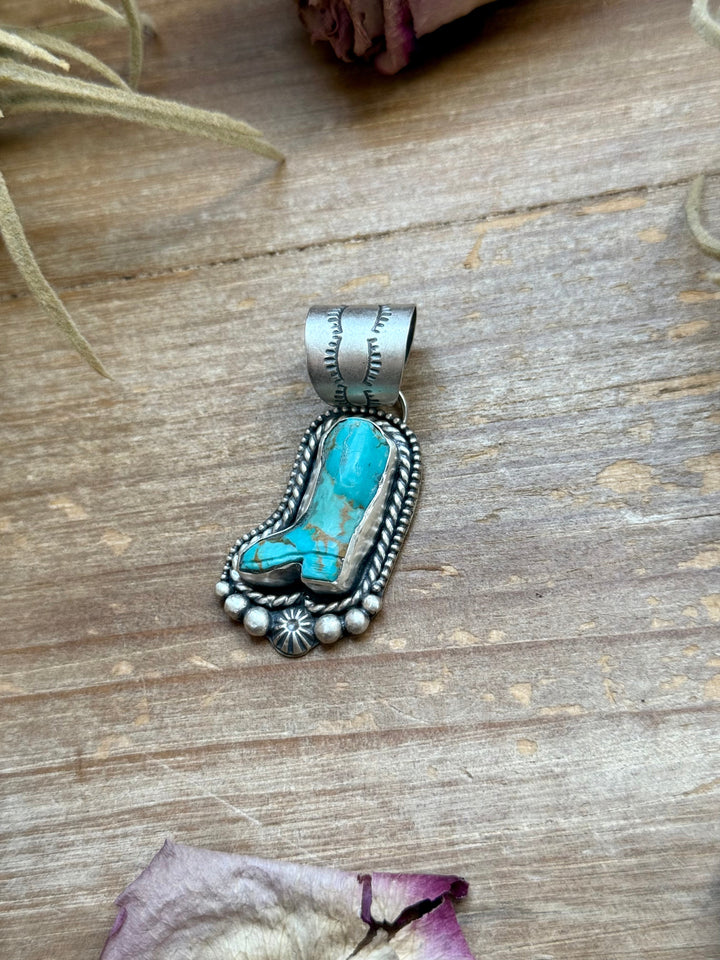 Sterling Silver Kingman Turquoise Cowboy Boot Pendant – Handmade by Artist Shay Pfeiffer Pendant Shopify Collective The Bijoux FAB Jewelry The Bijoux FAB Jewelry