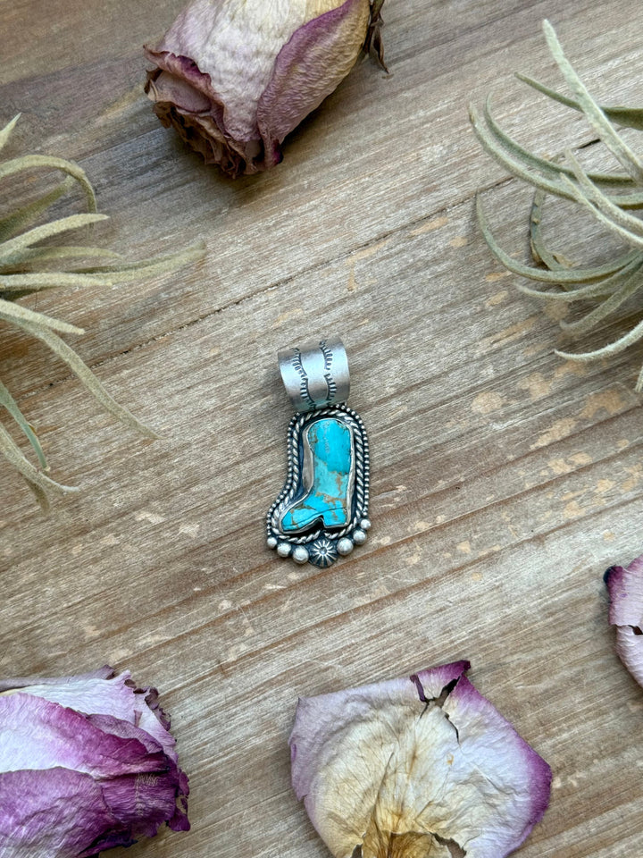 Sterling Silver Kingman Turquoise Cowboy Boot Pendant – Handmade by Artist Shay Pfeiffer Pendant Shopify Collective The Bijoux FAB Jewelry The Bijoux FAB Jewelry