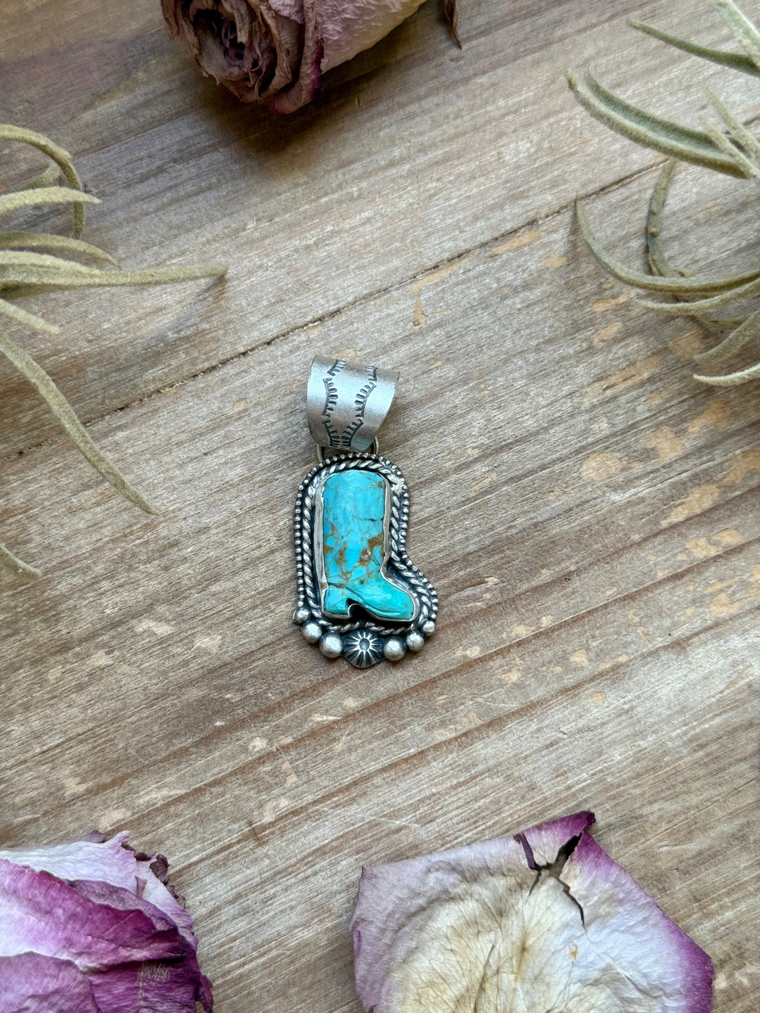Sterling Silver Kingman Turquoise Cowboy Boot Pendant – Handmade by Artist Shay Pfeiffer Pendant Shopify Collective The Bijoux FAB Jewelry The Bijoux FAB Jewelry