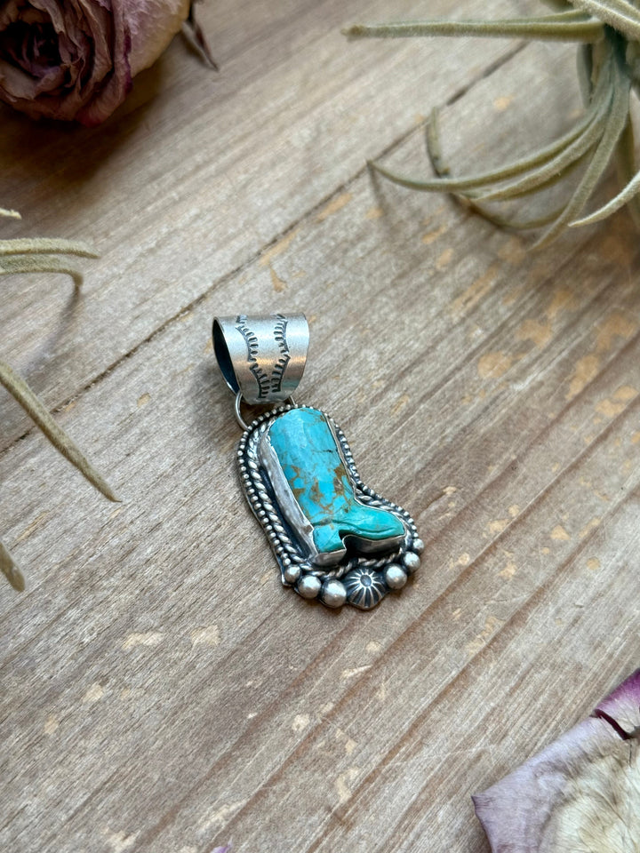 Sterling Silver Kingman Turquoise Cowboy Boot Pendant – Handmade by Artist Shay Pfeiffer Pendant Shopify Collective The Bijoux FAB Jewelry The Bijoux FAB Jewelry