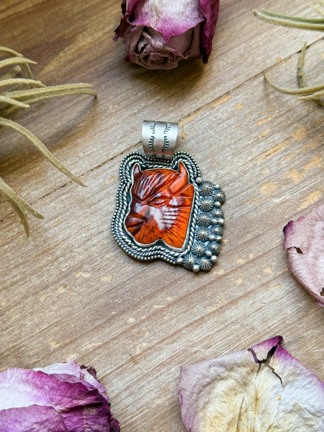 Sterling Silver Autumn Spiny Oyster Buffalo Pendant – Handmade by Artist Shay Pfeiffer Pendant Shopify Collective The Bijoux FAB Jewelry The Bijoux FAB Jewelry