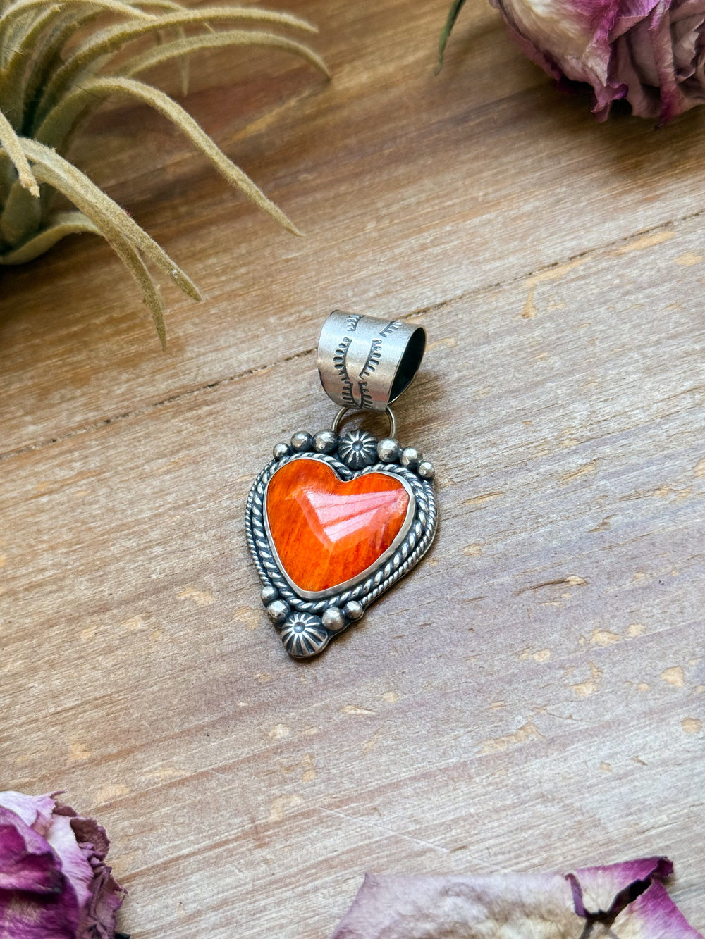 Sterling Silver Orange Spiny Oyster Heart Pendant – Handmade by Artist Shay Pfeiffer Pendant Shopify Collective The Bijoux FAB Jewelry The Bijoux FAB Jewelry