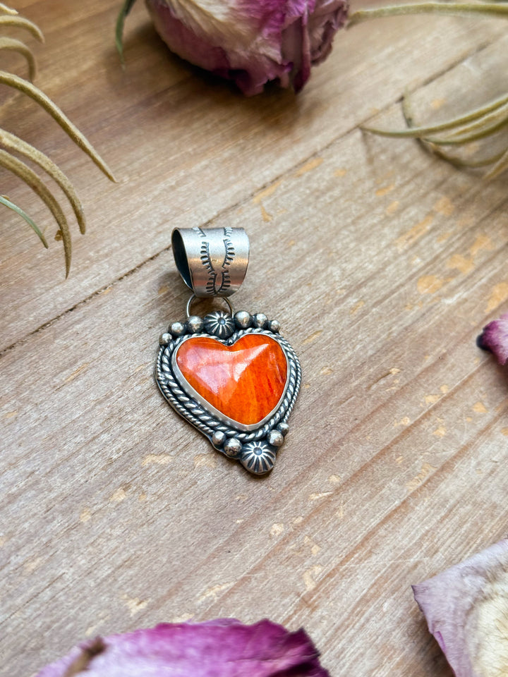 Sterling Silver Orange Spiny Oyster Heart Pendant – Handmade by Artist Shay Pfeiffer Pendant Shopify Collective The Bijoux FAB Jewelry The Bijoux FAB Jewelry