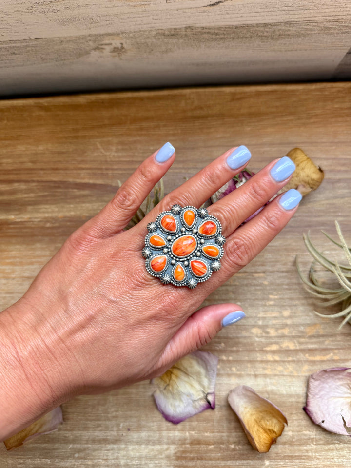 Sterling Silver Orange Spiny Oyster Cluster Ring – Size 9 – Artist Shay Pfeiffer Ring Shopify Collective The Bijoux FAB Jewelry The Bijoux FAB Jewelry