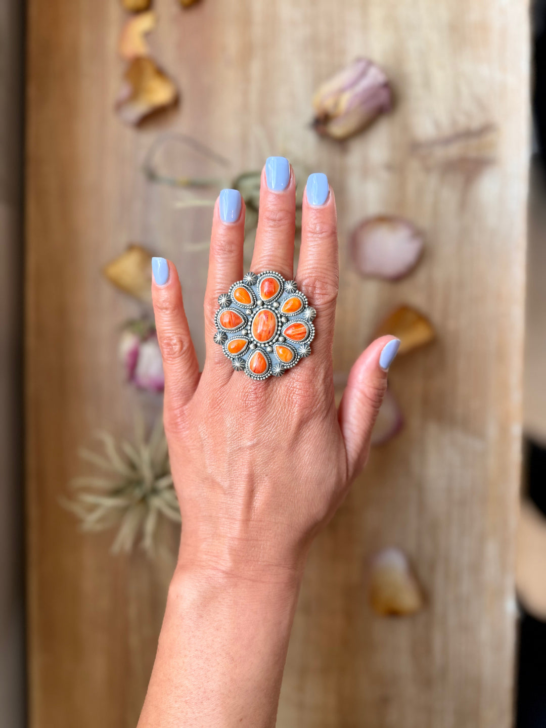 Sterling Silver Orange Spiny Oyster Cluster Ring – Size 9 – Artist Shay Pfeiffer Ring Shopify Collective The Bijoux FAB Jewelry The Bijoux FAB Jewelry