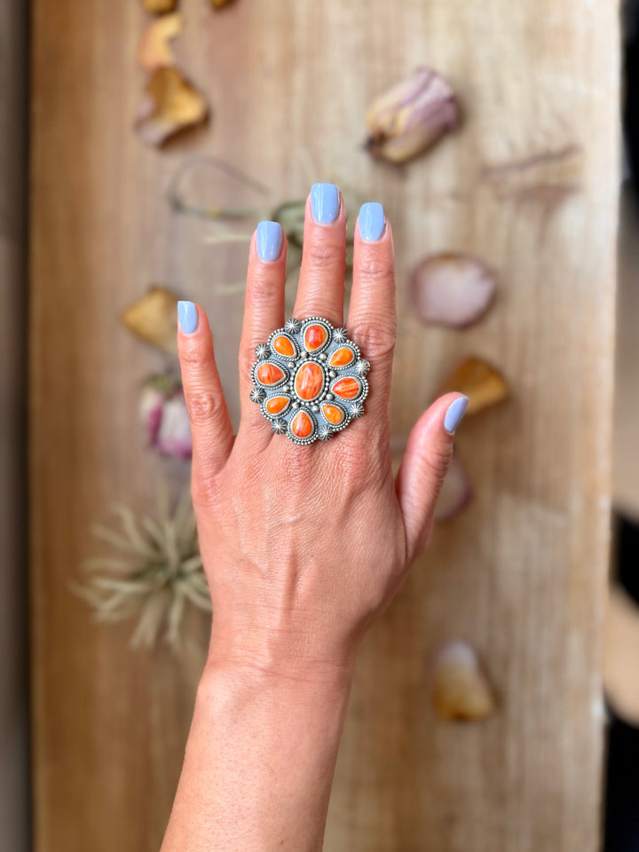 Sterling Silver Orange Spiny Oyster Cluster Ring – Size 9 – Artist Shay Pfeiffer Ring Shopify Collective The Bijoux FAB Jewelry The Bijoux FAB Jewelry