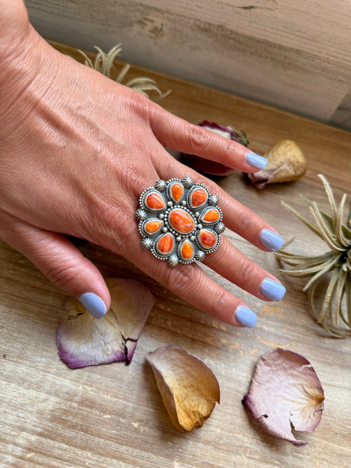 Sterling Silver Orange Spiny Oyster Cluster Ring – Size 9 – Artist Shay Pfeiffer Ring Shopify Collective The Bijoux FAB Jewelry The Bijoux FAB Jewelry