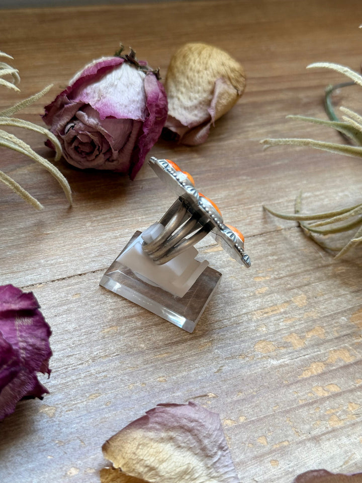 Sterling Silver Orange Spiny Oyster Mosaic Cluster Ring Size 7.5, Artist Shay Pfeiffer ring Shopify Collective The Bijoux FAB Jewelry The Bijoux FAB Jewelry