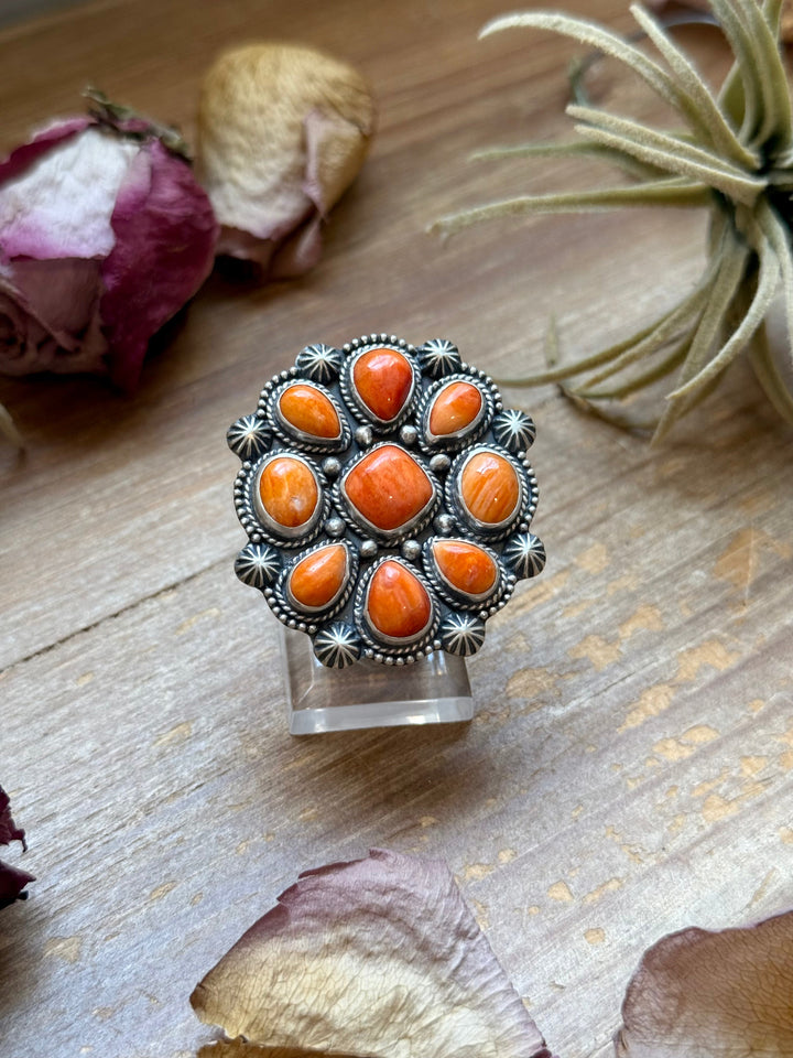 Sterling Silver Orange Spiny Oyster Mosaic Cluster Ring Size 7.5, Artist Shay Pfeiffer ring Shopify Collective The Bijoux FAB Jewelry The Bijoux FAB Jewelry