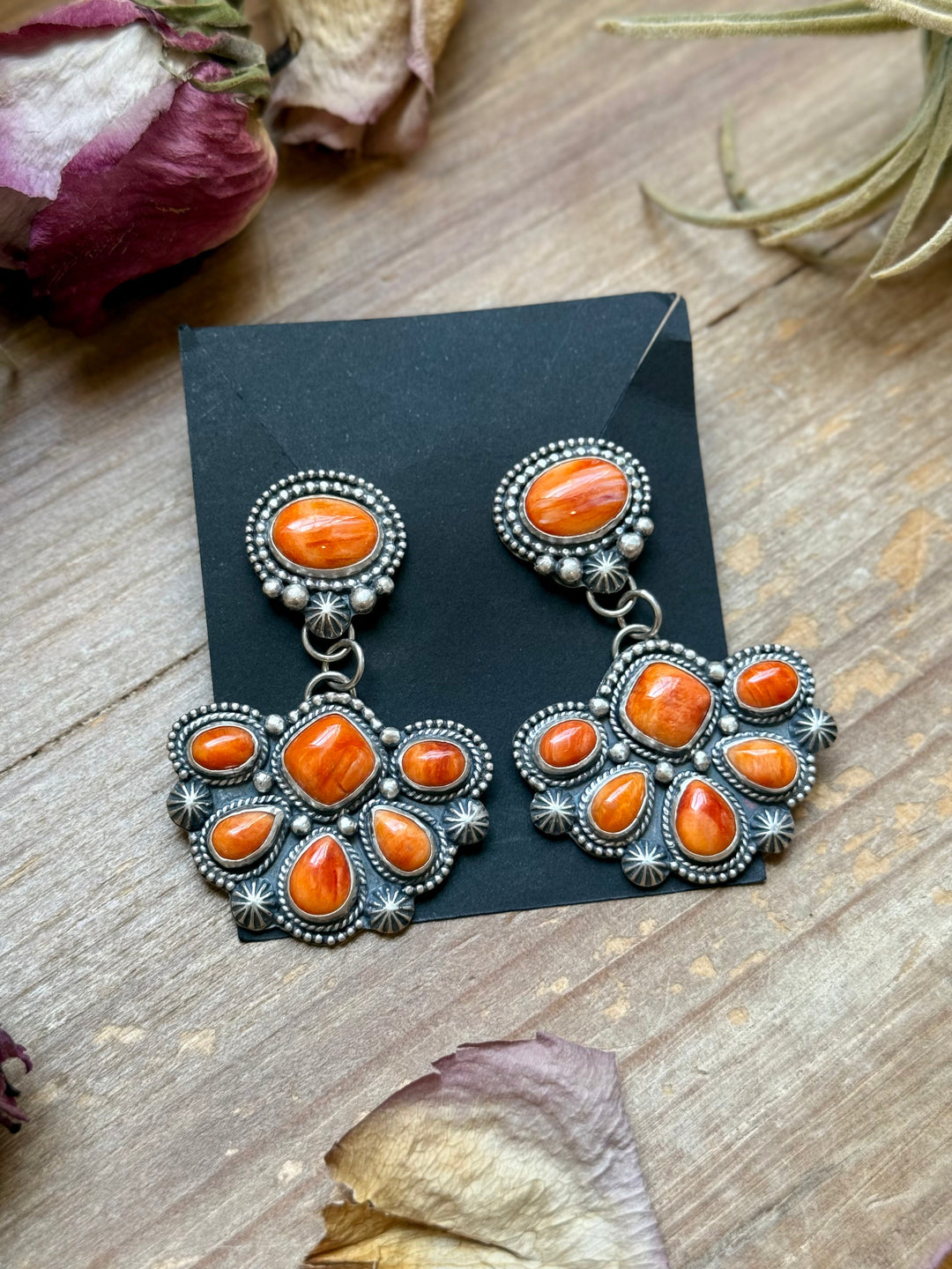 Sterling Silver Orange Spiny Oyster Half Cluster Dangle Earrings – Artist Shay Pfeiffer Earrings Shopify Collective The Bijoux FAB Jewelry The Bijoux FAB Jewelry