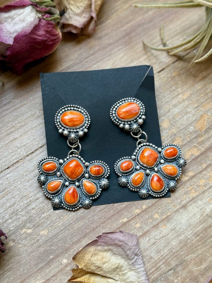 Sterling Silver Orange Spiny Oyster Half Cluster Dangle Earrings – Artist Shay Pfeiffer Earrings Shopify Collective The Bijoux FAB Jewelry The Bijoux FAB Jewelry