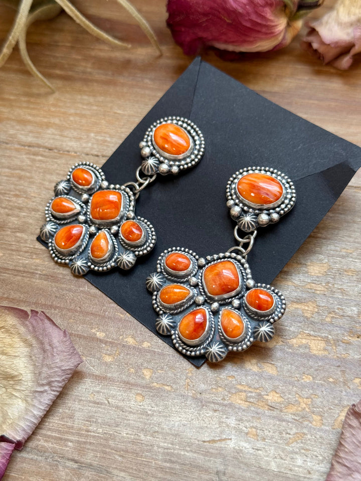 Sterling Silver Orange Spiny Oyster Half Cluster Dangle Earrings – Artist Shay Pfeiffer Earrings Shopify Collective The Bijoux FAB Jewelry The Bijoux FAB Jewelry