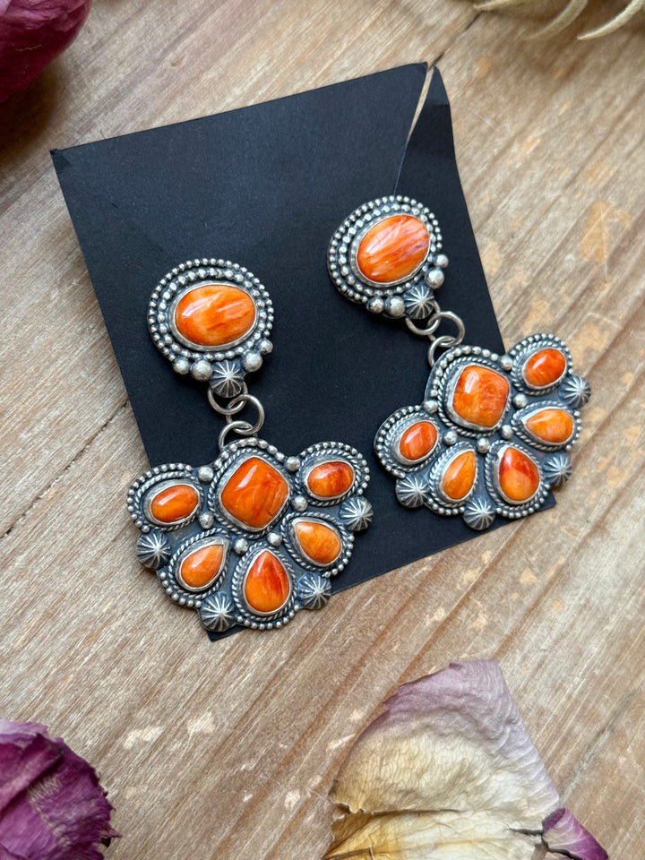 Sterling Silver Orange Spiny Oyster Half Cluster Dangle Earrings – Artist Shay Pfeiffer Earrings Shopify Collective The Bijoux FAB Jewelry The Bijoux FAB Jewelry