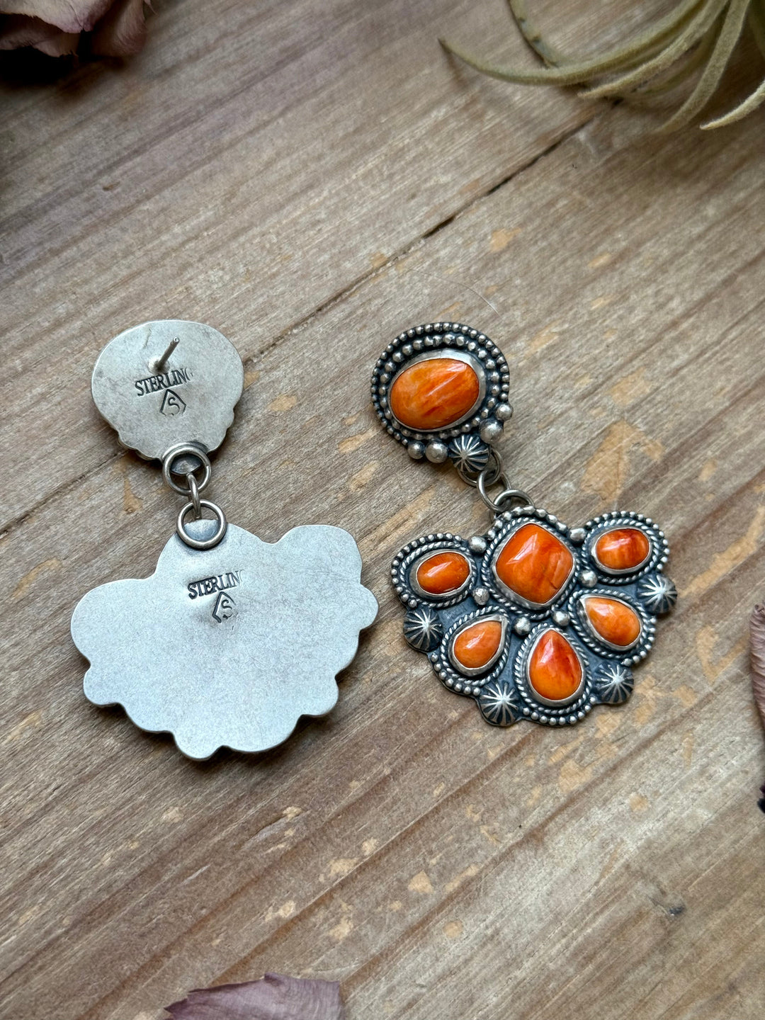 Sterling Silver Orange Spiny Oyster Half Cluster Dangle Earrings – Artist Shay Pfeiffer Earrings Shopify Collective The Bijoux FAB Jewelry The Bijoux FAB Jewelry