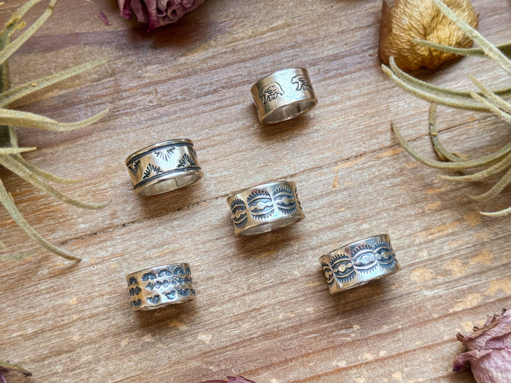 Sterling Silver Hand-Milled Wide Band Aloe Stamped Ring – Size 8.5 – Handmade by Artist Jason Ogg ring Shopify Collective The Bijoux FAB Jewelry The Bijoux FAB Jewelry