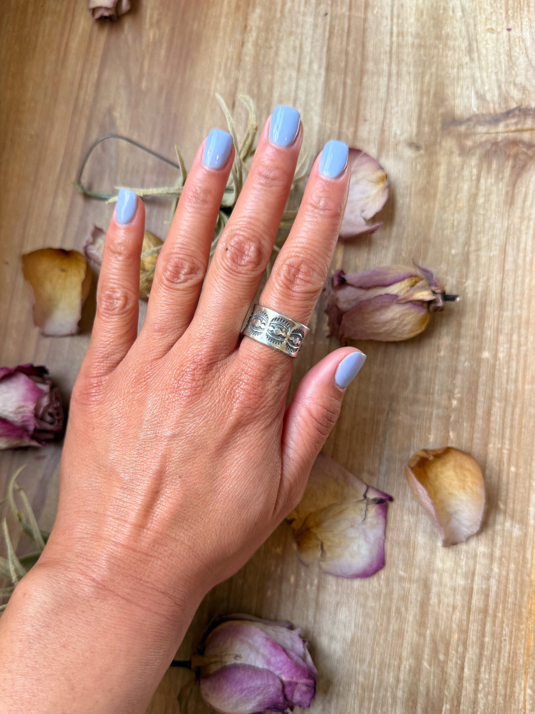 Sterling Silver Hand-Milled Wide Band Sun Ray Stamped Ring – Size 8.5 – Handmade by Artist Jason Ogg ring Shopify Collective The Bijoux FAB Jewelry The Bijoux FAB Jewelry