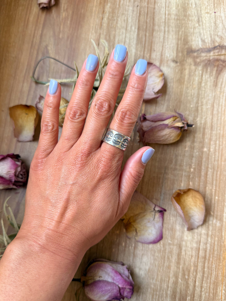 Sterling Silver Hand-Milled Wide Band Sun Ray Stamped Ring – Size 8.5 – Handmade by Artist Jason Ogg ring Shopify Collective The Bijoux FAB Jewelry The Bijoux FAB Jewelry