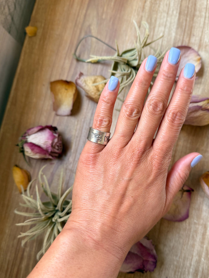 Sterling Silver Hand-Milled Wide Band “Poke the Bear” Stamped Ring – Size 5.5 – Handmade by Artist Jason Ogg ring Shopify Collective The Bijoux FAB Jewelry The Bijoux FAB Jewelry