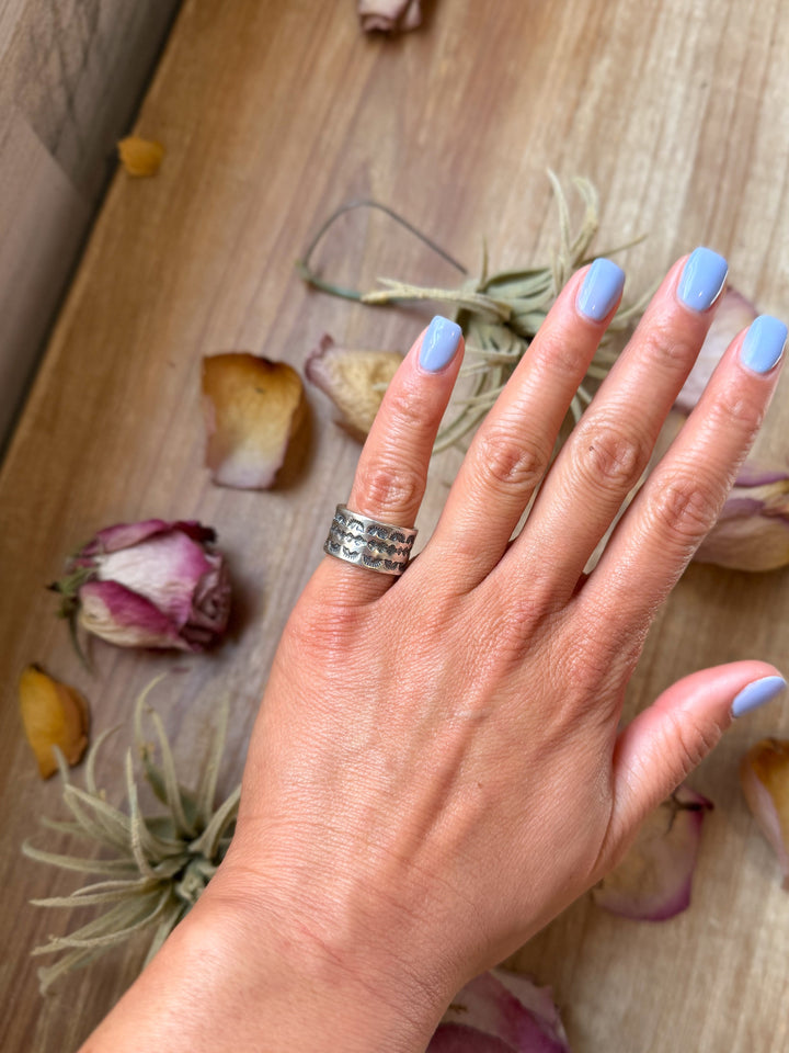 Sterling Silver Hand-Milled Wide Band Mini Sun Ray Stamped Ring – Size 5.5 – Handmade by Artist Jason Ogg ring Shopify Collective The Bijoux FAB Jewelry The Bijoux FAB Jewelry